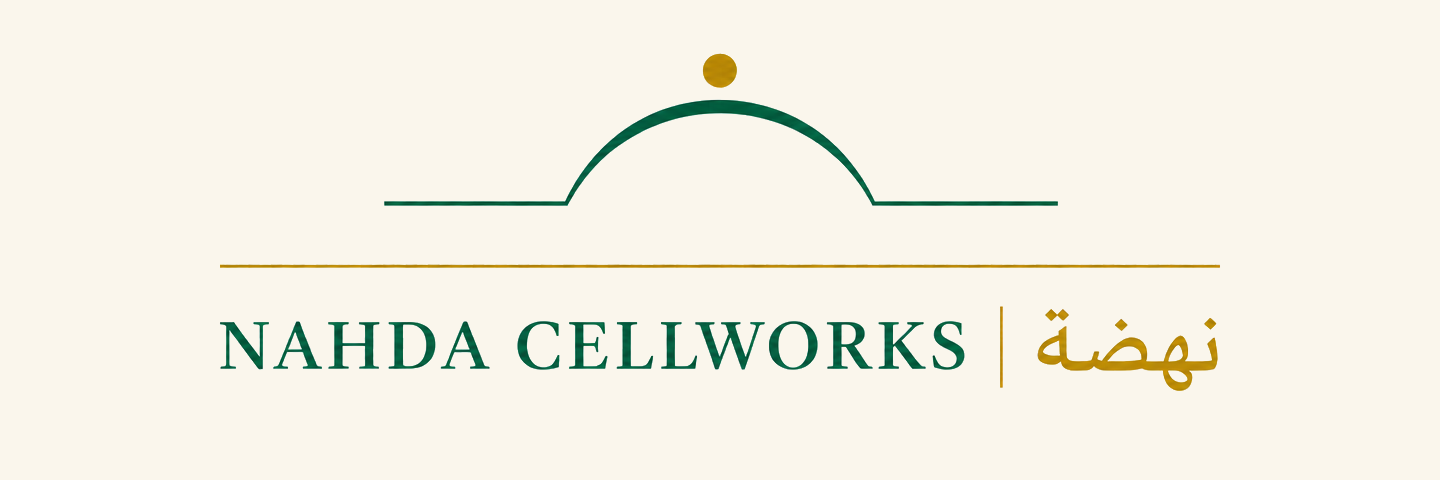 Nahda Cellworks — heritage mark and bilingual wordmark lockup